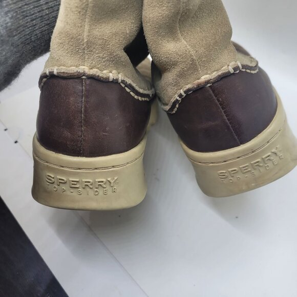 Sperry Womens Leather Upper Boots 7.5M Beige Brown Snow Rain Fleece comfort - Picture 5 of 8